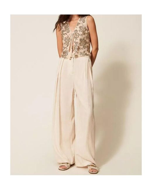 Twinset Natural Pleat-Detail Palazzo Pants