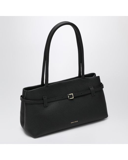 MANU Atelier Black Buckle-Strap Tubular-Handles Tote Bag