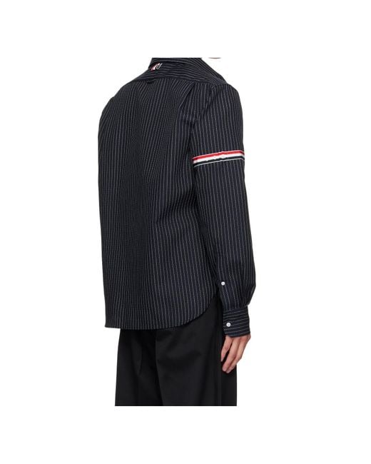 Thom Browne Black Pinstriped Zip-Up Shirt for men