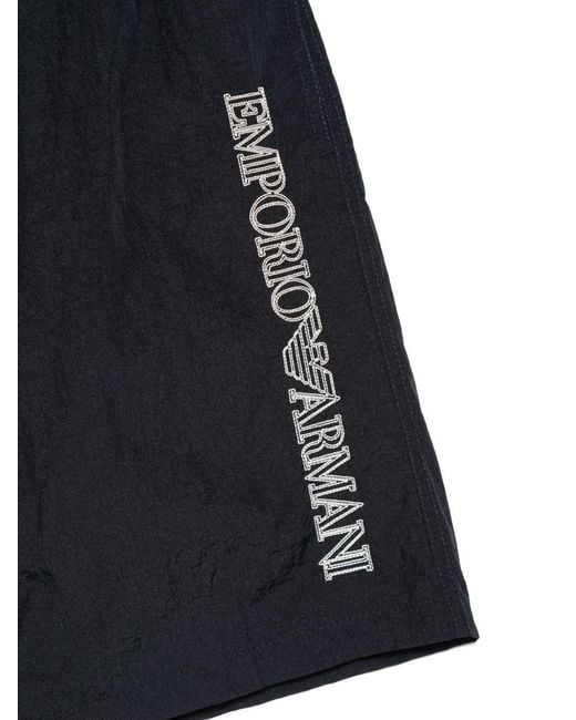 Emporio Armani Blue Logo-Print Drawstring Swim Shorts for men