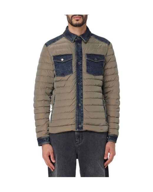 Moorer Gray Crespi Denim-Trim Down Jacket for men