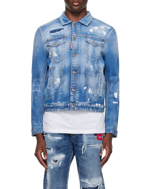 DSquared² Blue Dan Distressed Faded Effect Denim Jacket for men