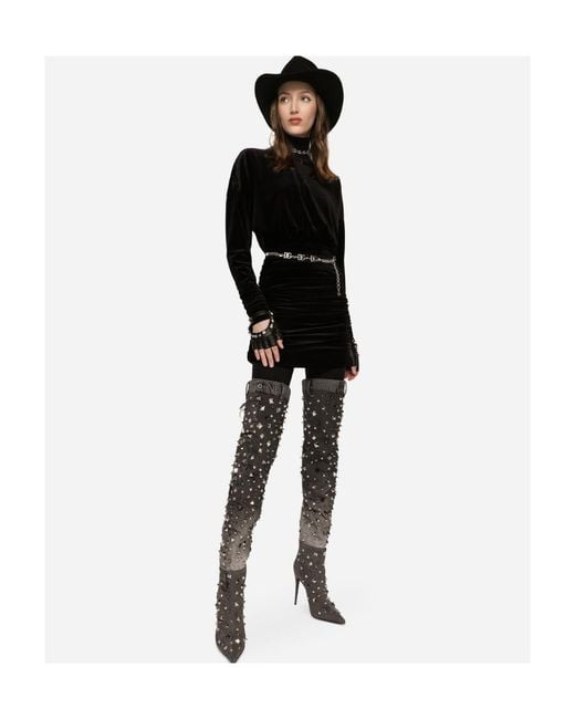 Dolce & Gabbana Black Logo-Plaque Ruched Mini Dress