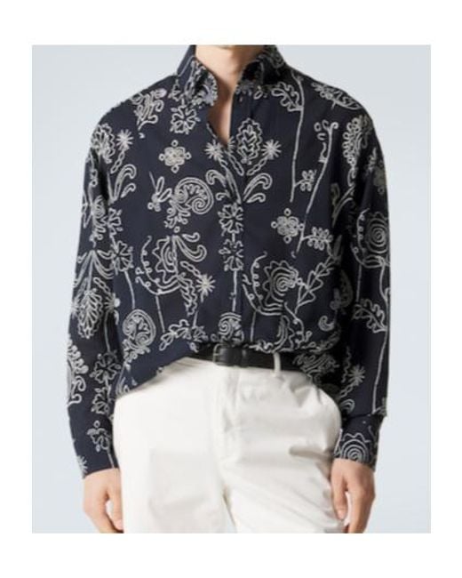 Giorgio Armani Blue Printed Cotton Seersucker Shirt for men
