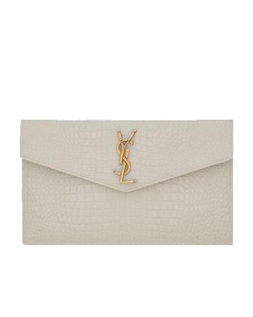 Saint Laurent Natural Slp Medium Croc Gld Hw Pouch