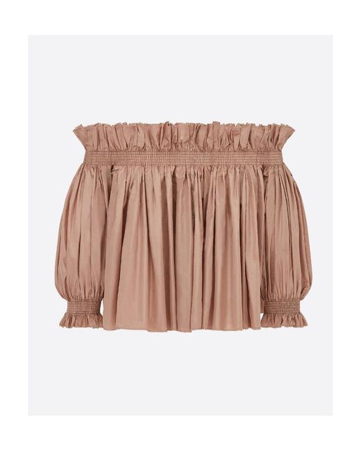 Dior Brown Off-The-Shoulder Smocked Top