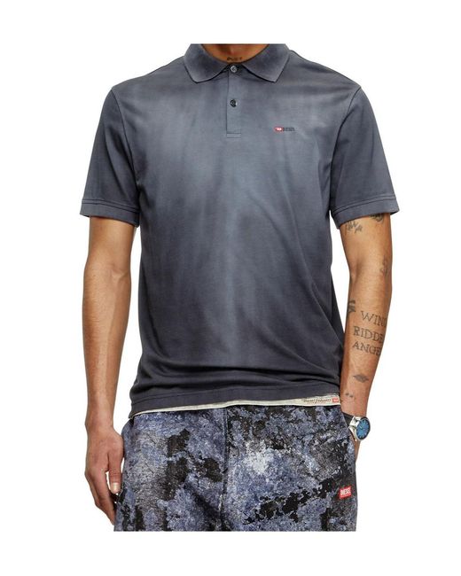 DIESEL Blue T-Rejust-R3 Logo Embroidery Jersey Polo Shirt for men