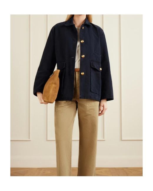Nili Lotan Blue Devin Corduroy-Trimmed Cotton-Canvas Jacket