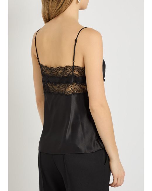 Nili Lotan Black Felicie Lace-Trim Silk Cami Top