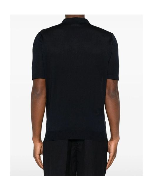 Roberto Collina Black Silk Fine Knit Polo Shirt for men