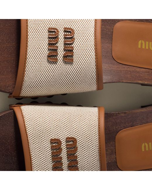 Miu Miu Brown Canvas And Leather Clogs
