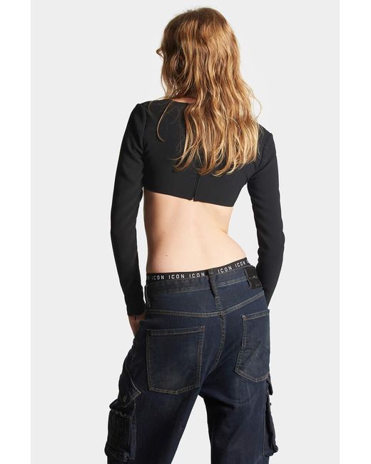 DSquared² Black Logo Plaque Cropped Top