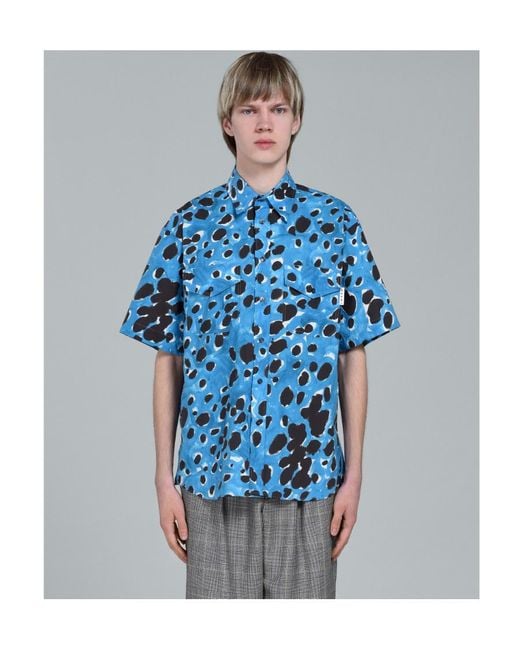 Marni Blue Spot-Printed Button-Up Shirt for men