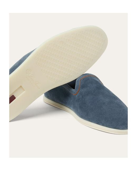 Loro Piana Blue Venice Suede Loafers for men