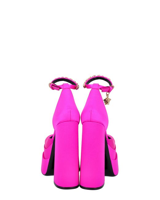 Versace Pink Medusa Head Charm Satin Platform Pumps