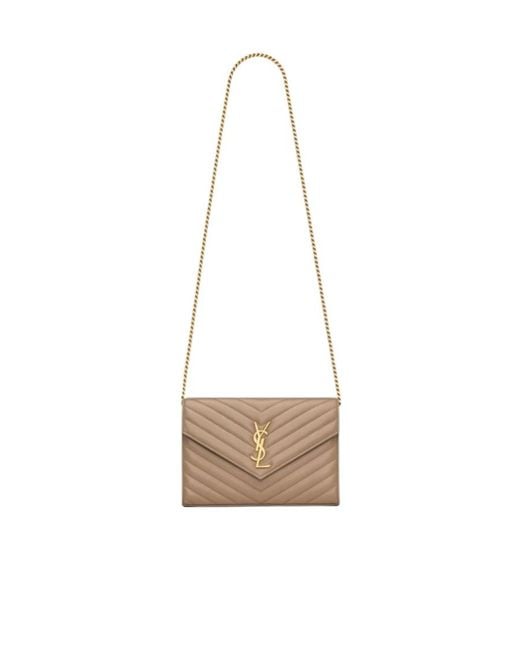 Saint Laurent White Cassandre Matelassé Chain Wallet