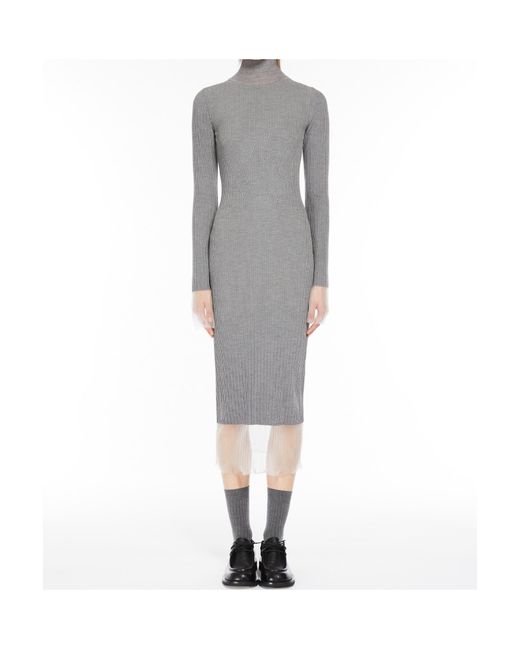 Sportmax Gray Layered Ribbed Midi Dress