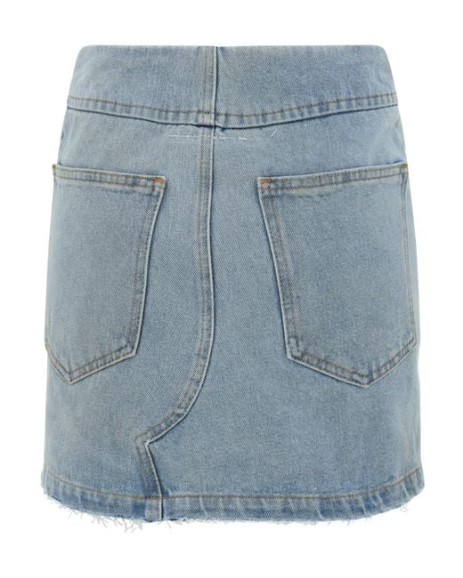 MM6 by Maison Margiela Blue Denim Raw-Cut Edge Mini Skirt