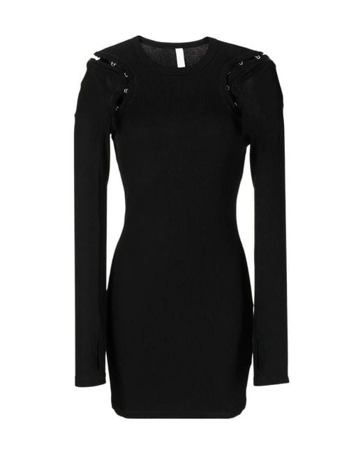 Dion Lee Black Hook And Eye Ribbed Crewnck Mini Dress