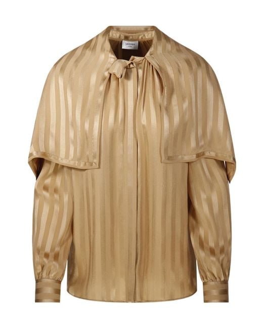 Saint Laurent Brown Striped Bow-Tie Shirt