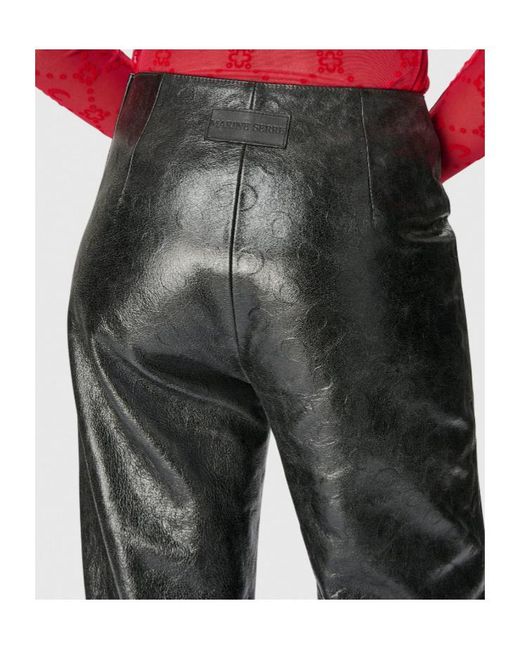 MARINE SERRE Black Glossy Moon Leather Straight Trousers