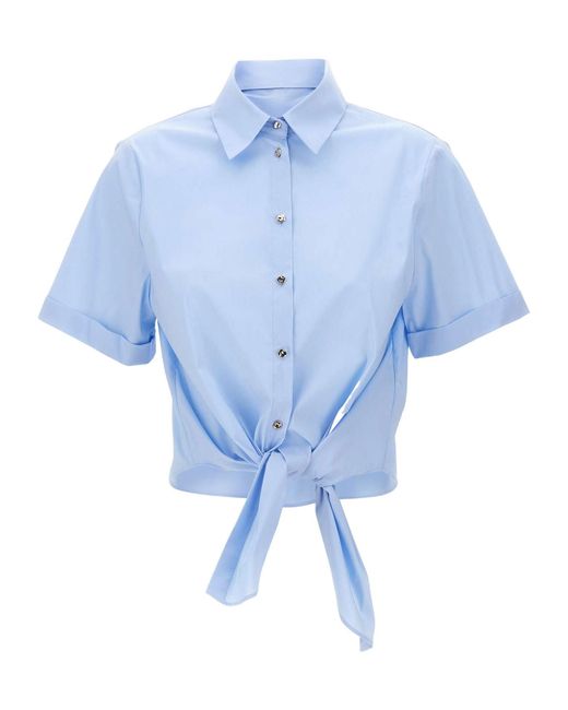 Liu Jo Blue Cropped Tie-Front Shirt