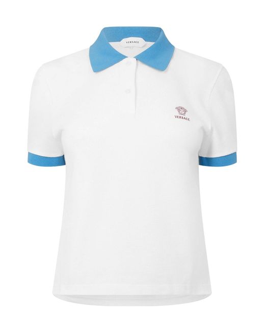 Versace Blue Minimalist Short-Sleeve Polo Shirt