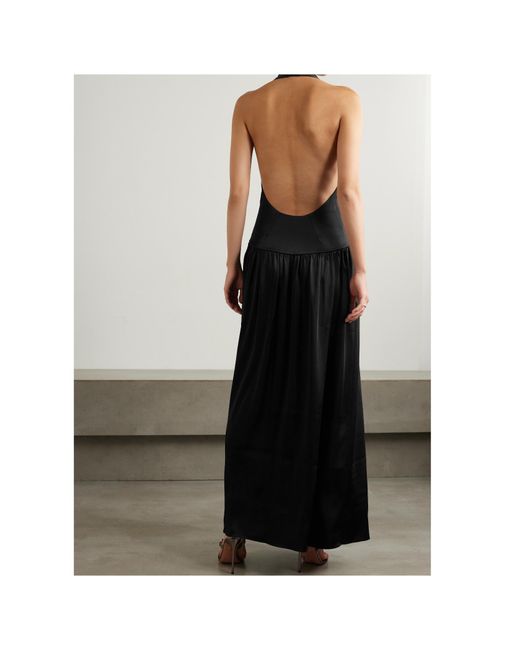 16Arlington Black Plunging Halterneck Satin Gown