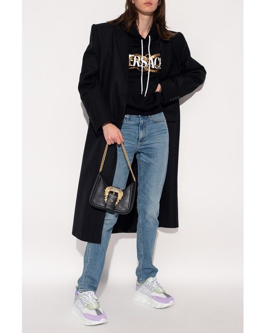Versace Black Logo Print Drawstring Hoodie
