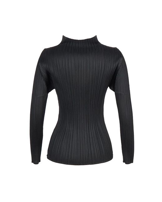 Pleats Please Issey Miyake Black Pleated Long-Sleeve Top