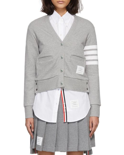 Thom Browne Gray Logo Patch 4 Bar Sleeve Cardigan