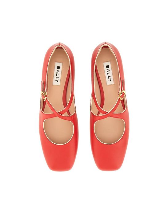 Bally Red Strapped Flat Shoes