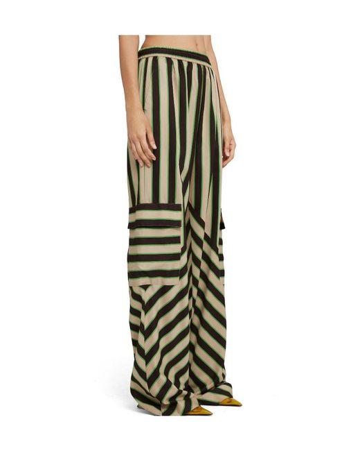 MSGM Green High-Waist Striped Trousers