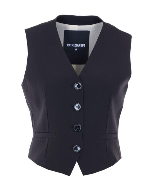 Patrizia Pepe Blue Buttoned Sleeveless Jacket