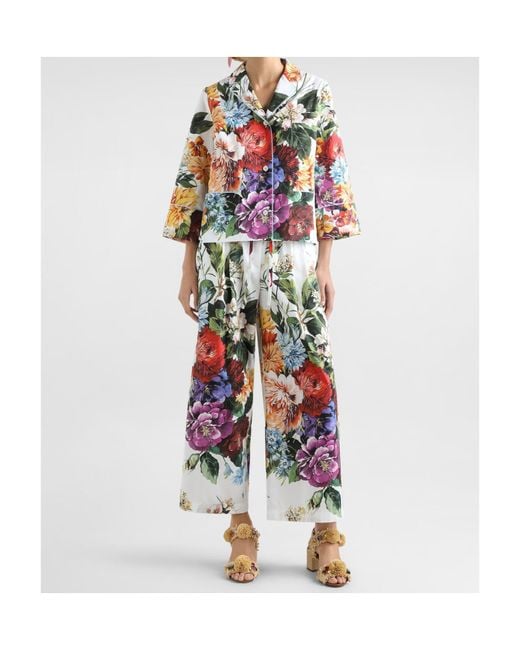 Dolce & Gabbana White Floral Printed Cropped Trousers