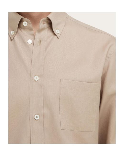 Ferragamo Natural Ferragamo Monogram Long Sleeved Shirt for men