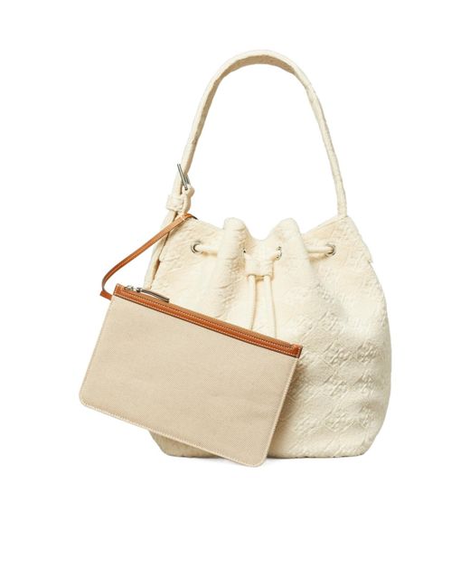 Tory Burch White Textured Bucket Bag