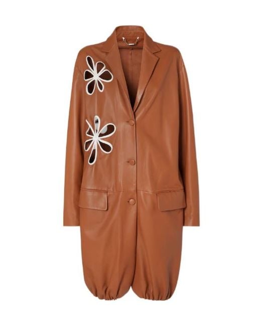 Fendi Brown Floal Cut-Out Detailed Overcoat