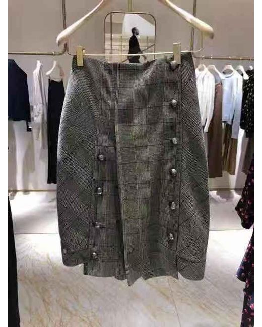 Chloé Gray Checked Pleated Skirt