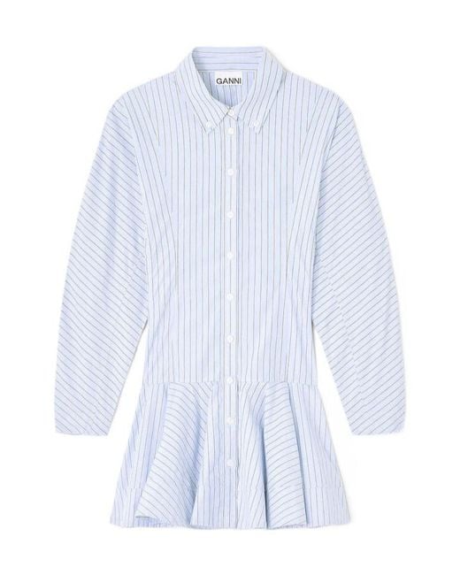 Ganni Blue Striped Shirt Dress