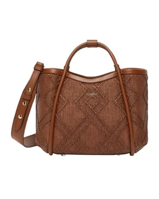 Max Mara Brown Woven Top Handle Bag