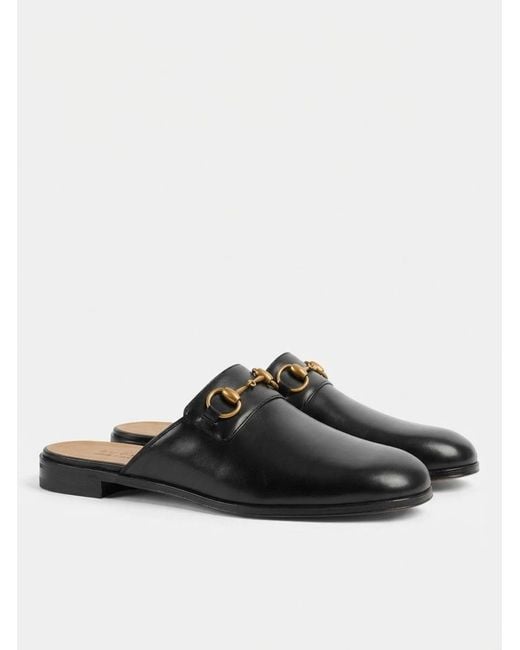 Gucci Black Horsebit Leather Slippers for men