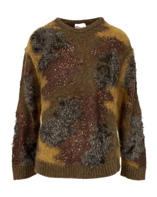 Semicouture Brown Crew Neck Long Sleeve Sweater