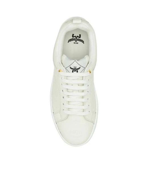 MCM White Logo-Embossed Lace-Up Sneakers for men