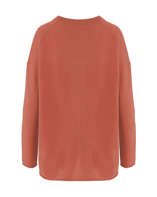 Allude Orange Ribbed V-Neck Knitted Sweater
