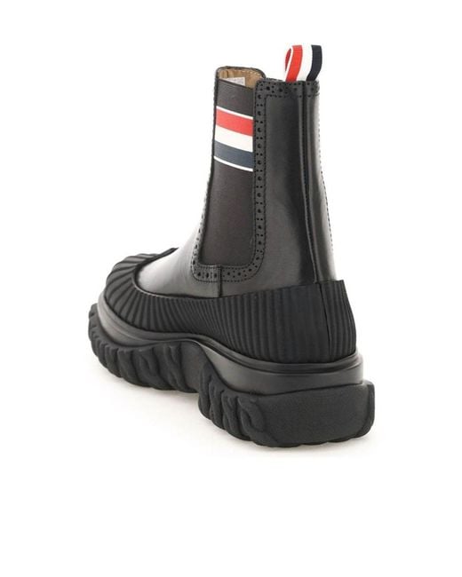 Thom Browne Black Rwb Striped Chelsea Boots for men