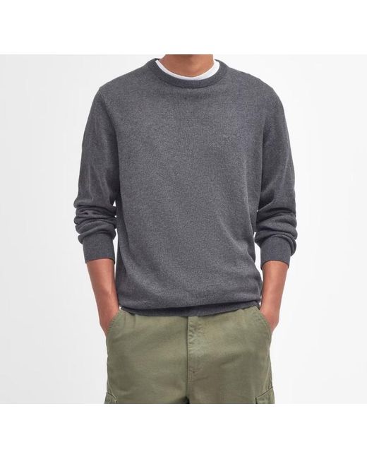 Barbour Gray Crew-Neck Cotton Jumper for men