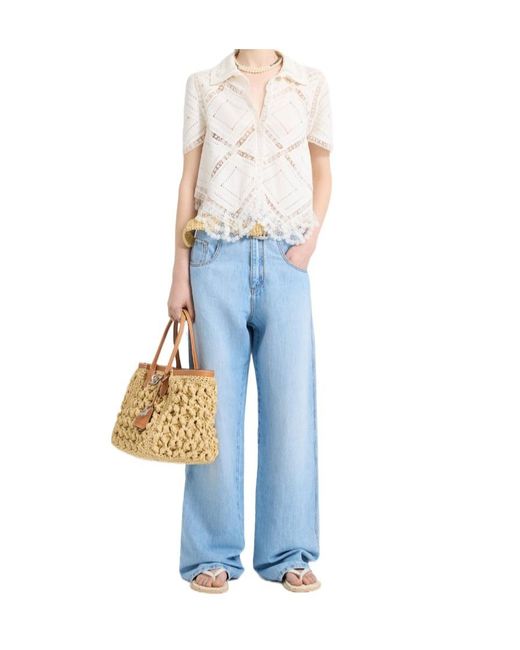 Ermanno Scervino White Short-Sleeve Knit Shirt With Valenciennes Lace