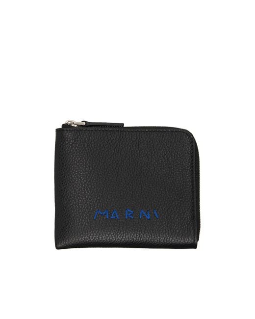 Marni Black Logo-Embroidered Zip-Around Wallet for men