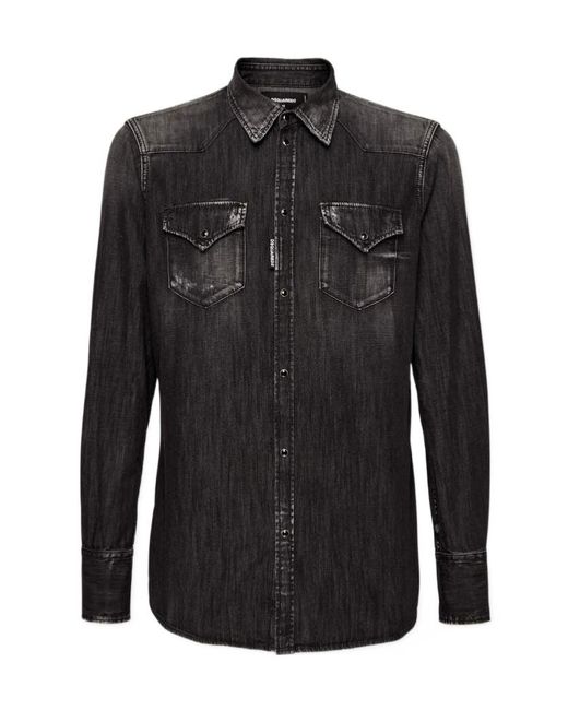 DSquared² Black Distressed Denim Shirt for men